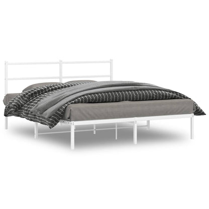 Metal Bed Frame without Mattress with Headboard White 150x200cm