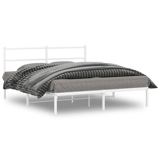 Metal Bed Frame without Mattress with Headboard White 150x200cm