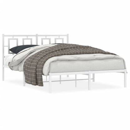 Metal Bed Frame without Mattress with Headboard White 140x190cm