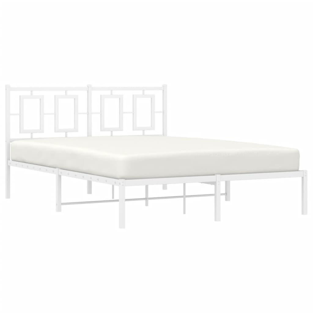 Metal Bed Frame without Mattress with Headboard White 140x190cm