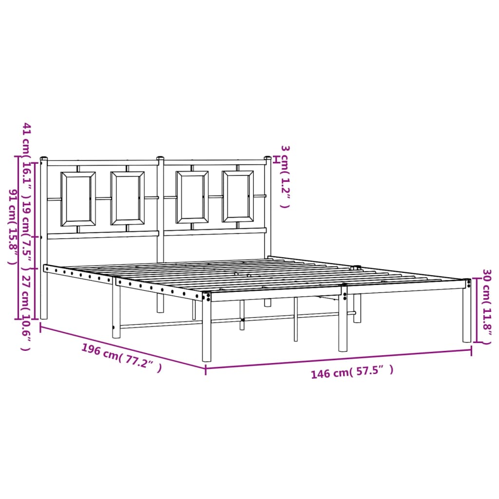 Metal Bed Frame without Mattress with Headboard White 140x190cm
