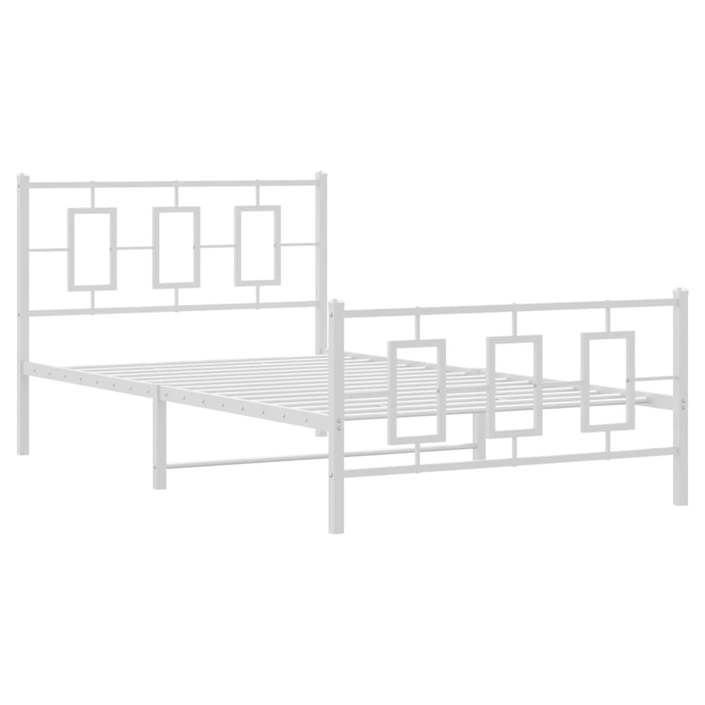 Metal Bed Frame without Mattress with Footboard White 107x203cm