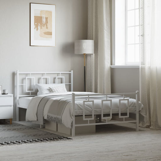 Metal Bed Frame without Mattress with Footboard White 107x203cm