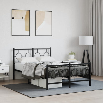Metal Bed Frame without Mattress with Footboard Black 120x190cm