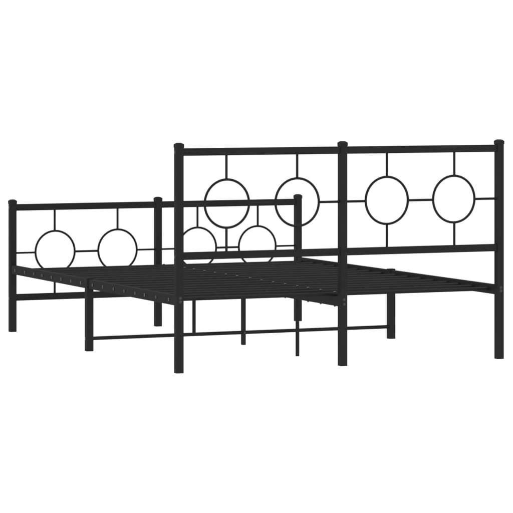Metal Bed Frame without Mattress with Footboard Black 135x190cm