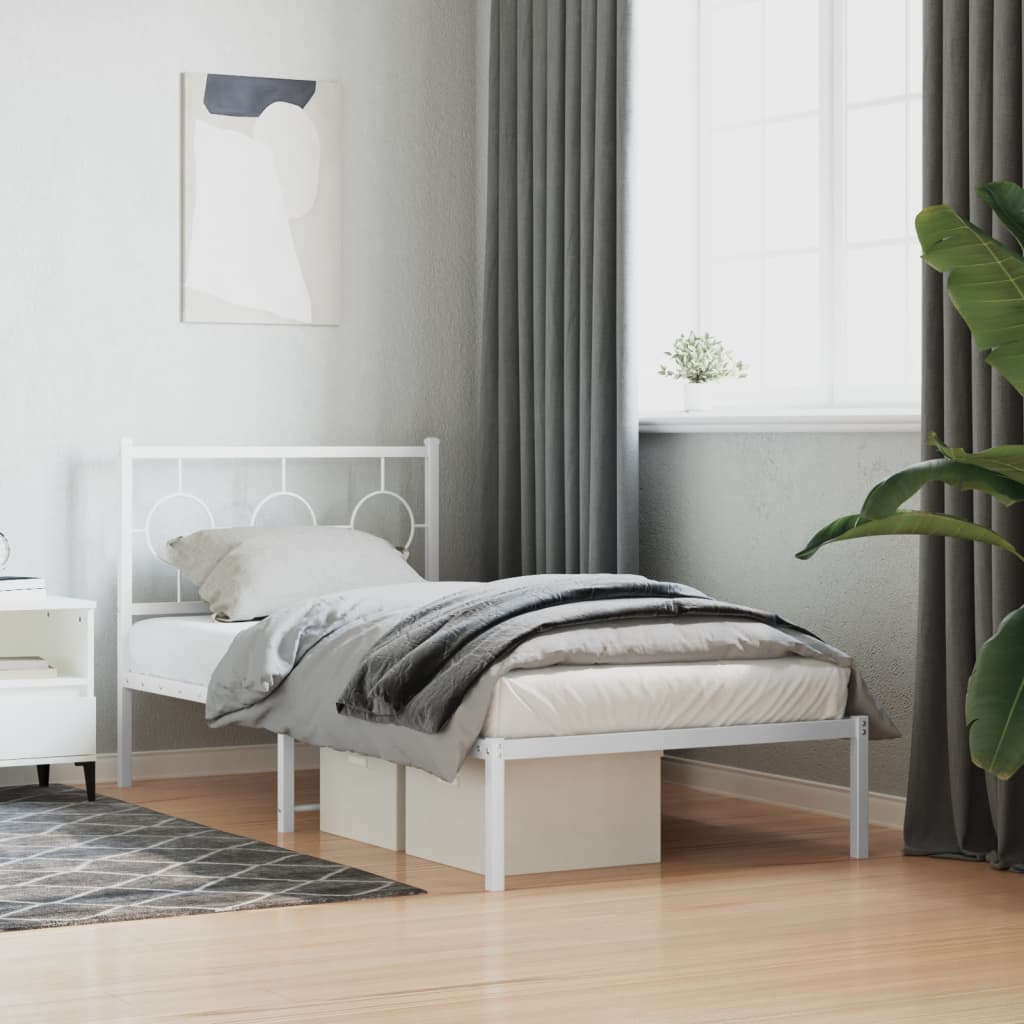 Metal Bed Frame without Mattress with Headboard White 90x200cm