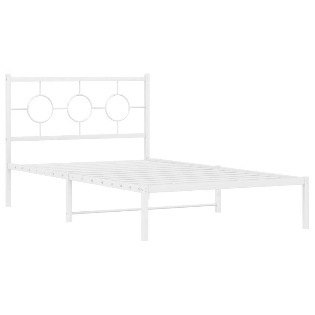 Metal Bed Frame without Mattress with Headboard White 107x203cm