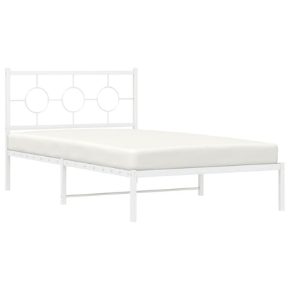Metal Bed Frame without Mattress with Headboard White 107x203cm