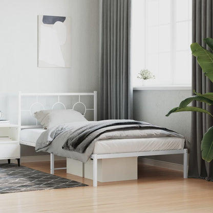 Metal Bed Frame without Mattress with Headboard White 107x203cm