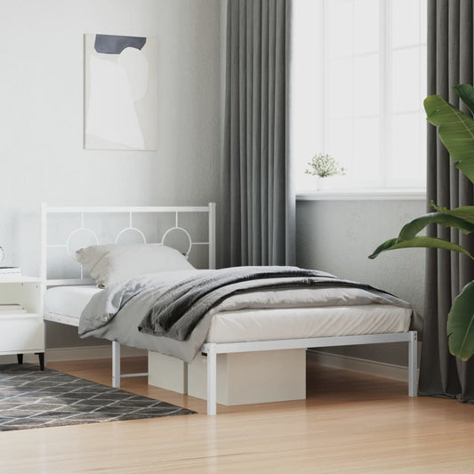 Metal Bed Frame without Mattress with Headboard White 107x203cm
