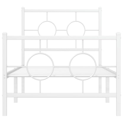 Metal Bed Frame without Mattress with Footboard White 80x200cm