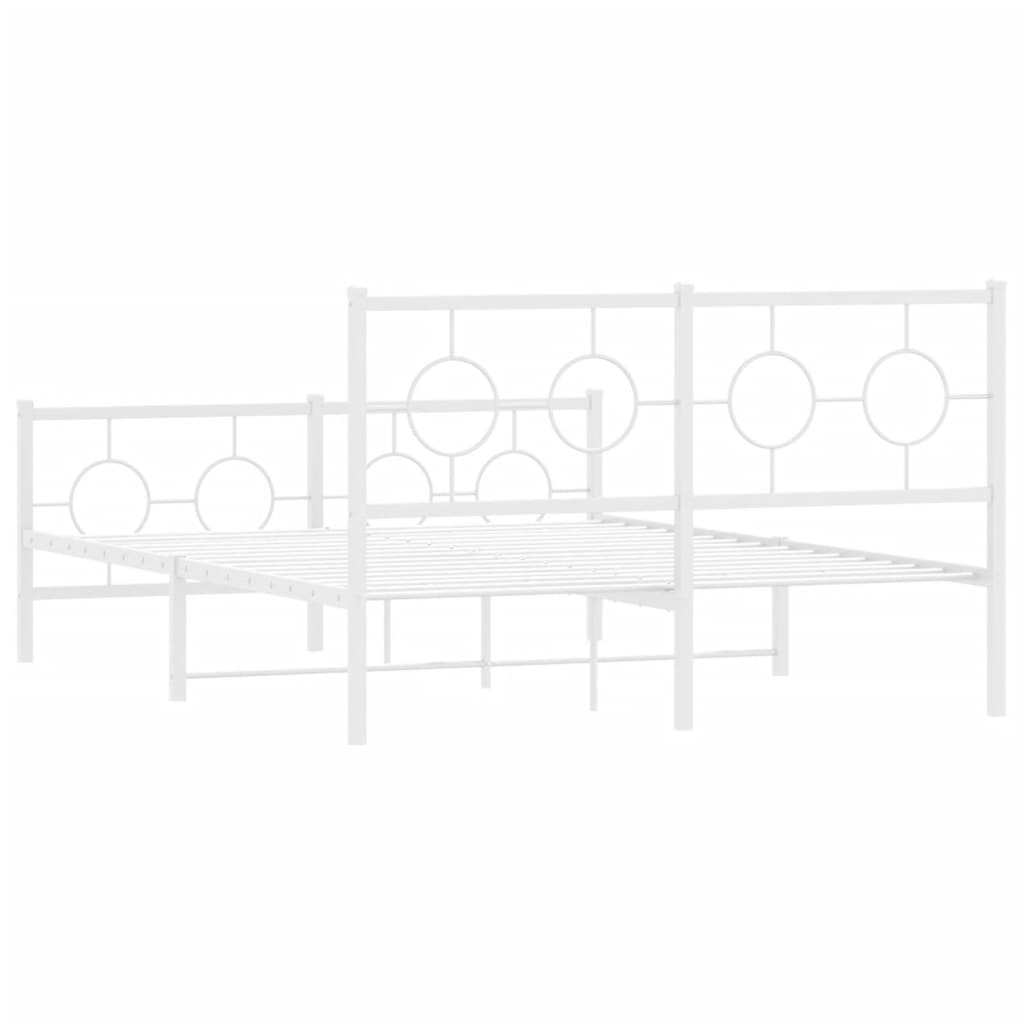 Metal Bed Frame without Mattress with Footboard White 135x190cm