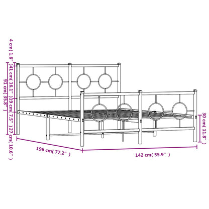 Metal Bed Frame without Mattress with Footboard White 135x190cm