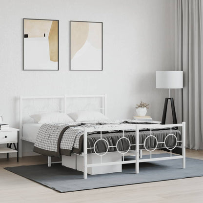 Metal Bed Frame without Mattress with Footboard White 135x190cm