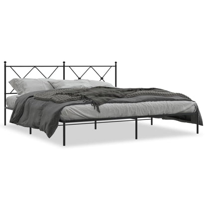 Metal Bed Frame without Mattress with Headboard Black 180x200cm