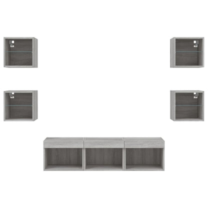 7 Piece TV Wall Units with LED Grey Sonoma Engineered Wood