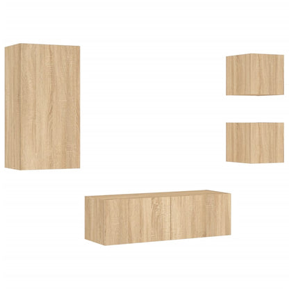4 Piece TV Wall Cabinets with LED Lights Sonoma Oak