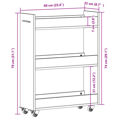 Cabinet with Wheels Sonoma Oak 60x22x79 cm Engineered Wood