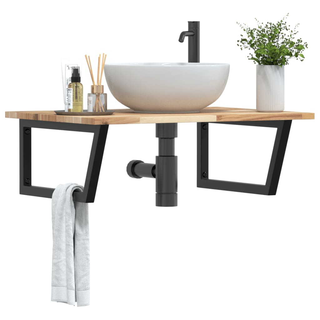Basin Shelf Wall Mounted Steel and Solid Wood Acacia