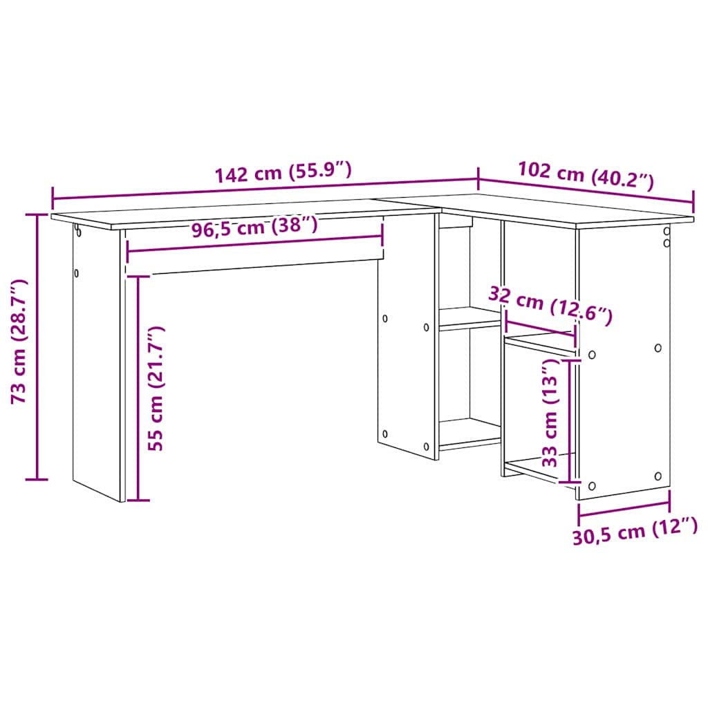 Desk with Shelf Sonoma oak 142 x 102 x 73 cm Engineered wood