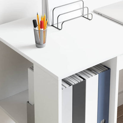 Desk with Storage White 130 x 50.5 x 75 cm Engineered Wood
