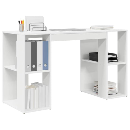 Desk with Storage White 130 x 50.5 x 75 cm Engineered Wood