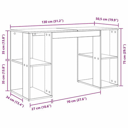 Desk with Storage White 130 x 50.5 x 75 cm Engineered Wood