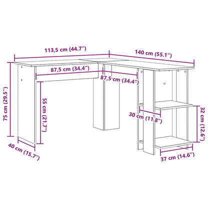 Corner Desk with Storage with Shelf White 140 x 113.5 x 75 cm