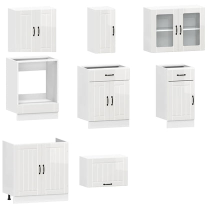 8 Piece Kitchen Cabinet Set Lucca High Gloss White Engineered Wood