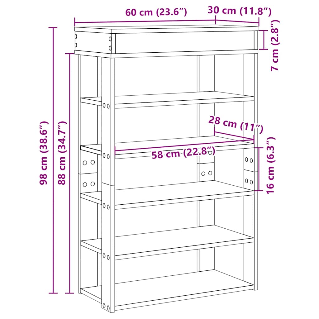 Shoe Rack Artisan Oak 60x30x98 cm Engineered Wood
