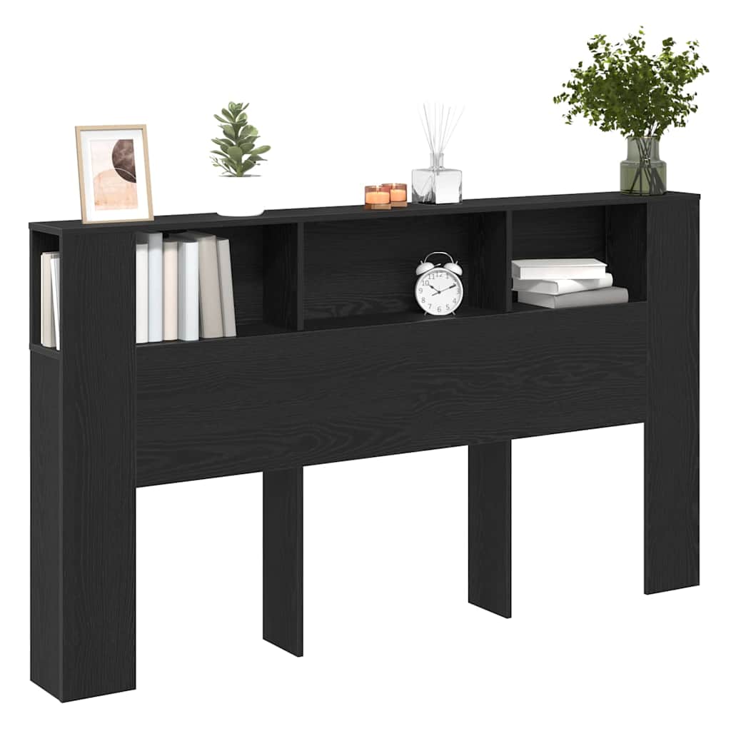 Headboard Cabinet with Storage Black oak 180 x 18.5 x 102.5 cm