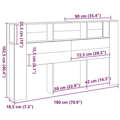 Headboard Cabinet with Storage Black oak 180 x 18.5 x 102.5 cm
