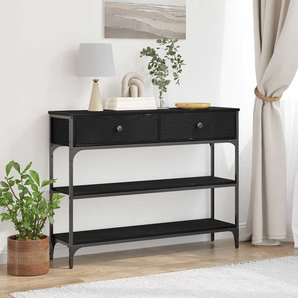 Console Table with Drawer with Shelf Black oak 100 x 25 x 75 cm