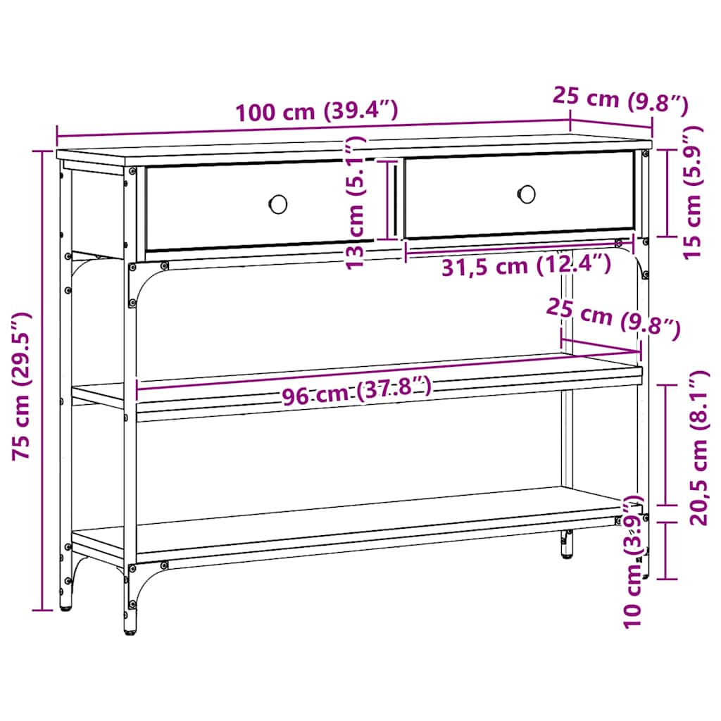 Console Table with Drawer with Shelf Black oak 100 x 25 x 75 cm
