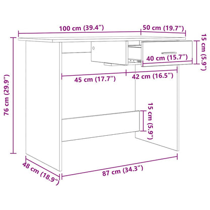 Desk with Drawer Artisan oak 100 x 50 x 76 cm Engineered wood