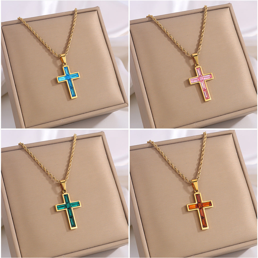 Multi-Colored Cross Pendant Necklace