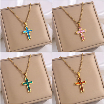 Multi-Colored Cross Pendant Necklace