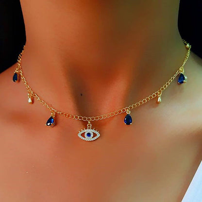 Gold Plated Blue Eye Crystal Necklace