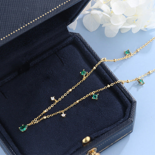 Water Drop Emerald Zircon Necklace, Silver