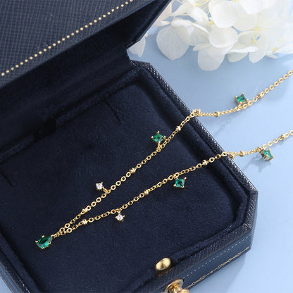 Water Drop Emerald Zircon Necklace, Silver