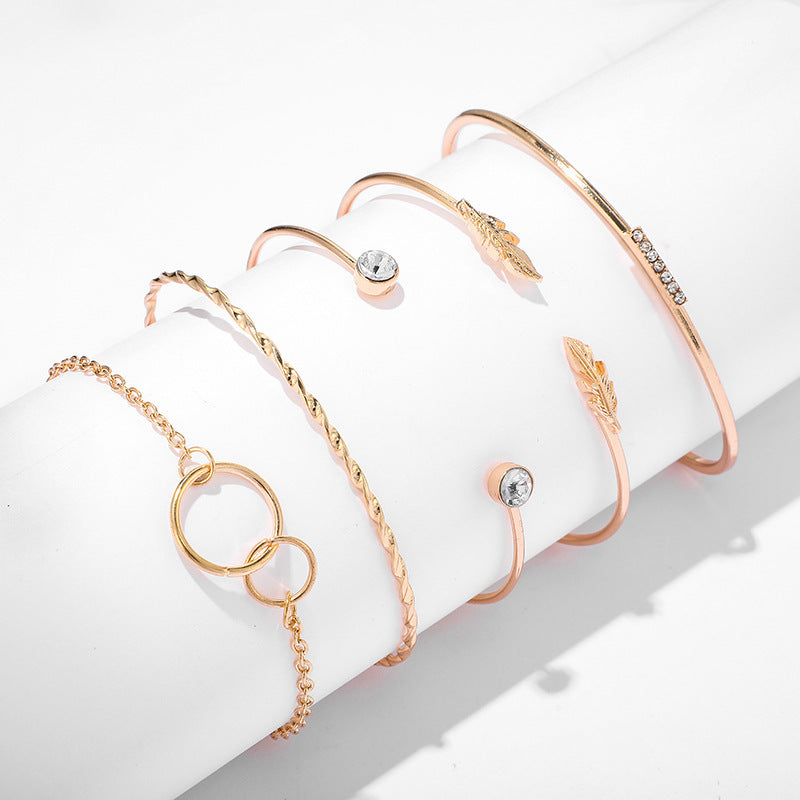 Leaf Circle 5-Piece Set Bracelets