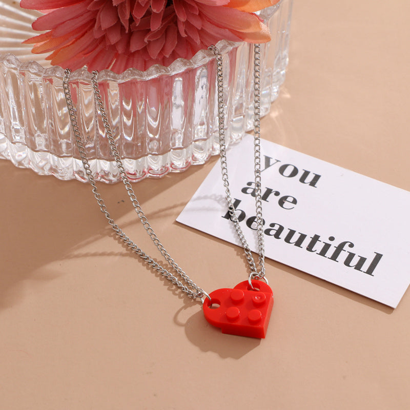Brick Gift Heart Necklace, 2pcs Set