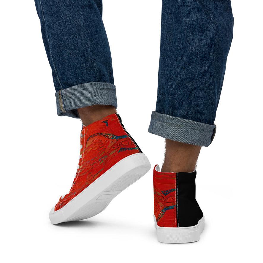 Half Black Half Hónghǎi - Mens High-Top Canvas Shoes