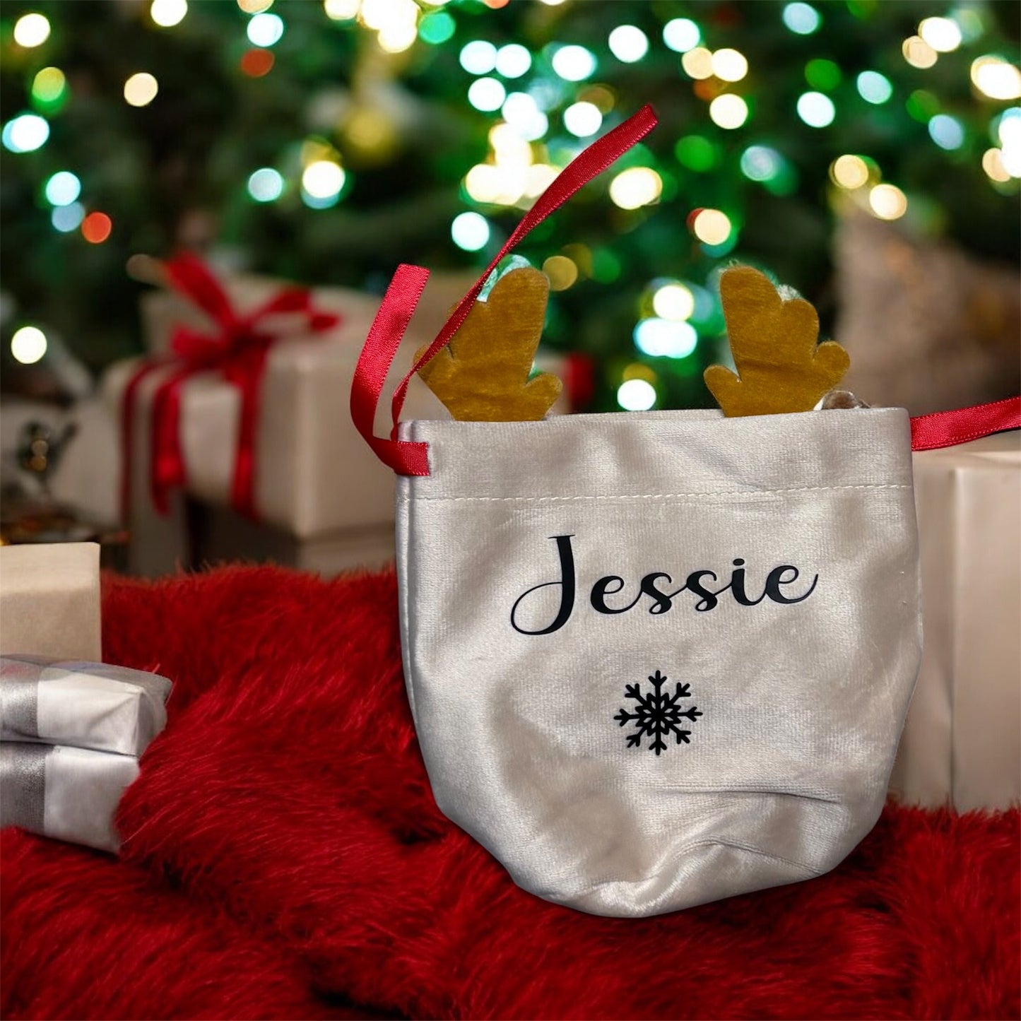 Personalised Christmas Reindeer Drawstring Bag | Perfect For Pets, Kids, Businesses