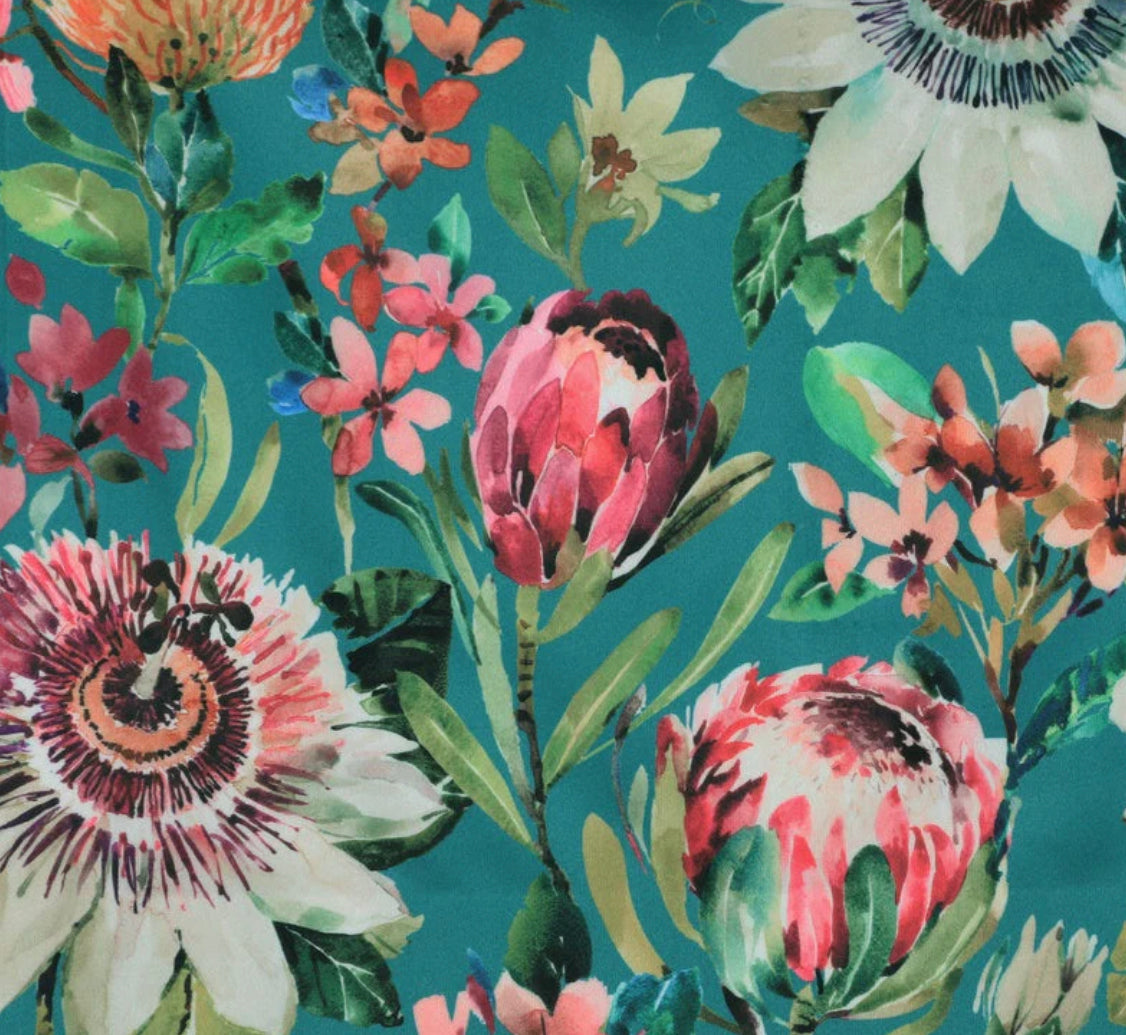 Summer garden Velvet cone lampshade, extra tall lampshade, Teal