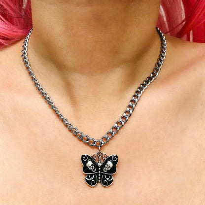 Gothic Black Butterfly Pendant Necklace