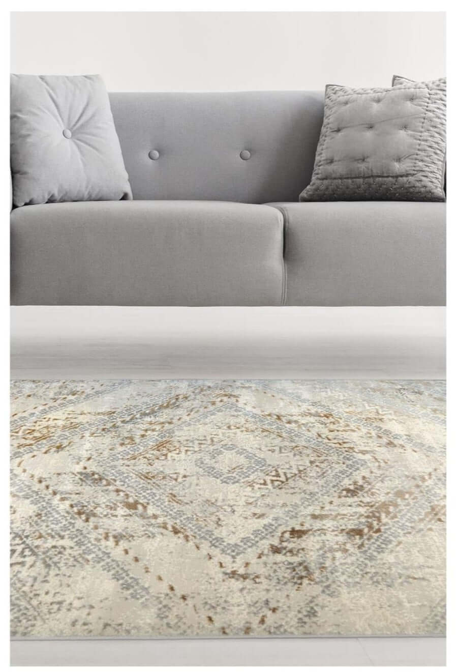 Abstract Vintage Cream/Ochre Rug | D176F