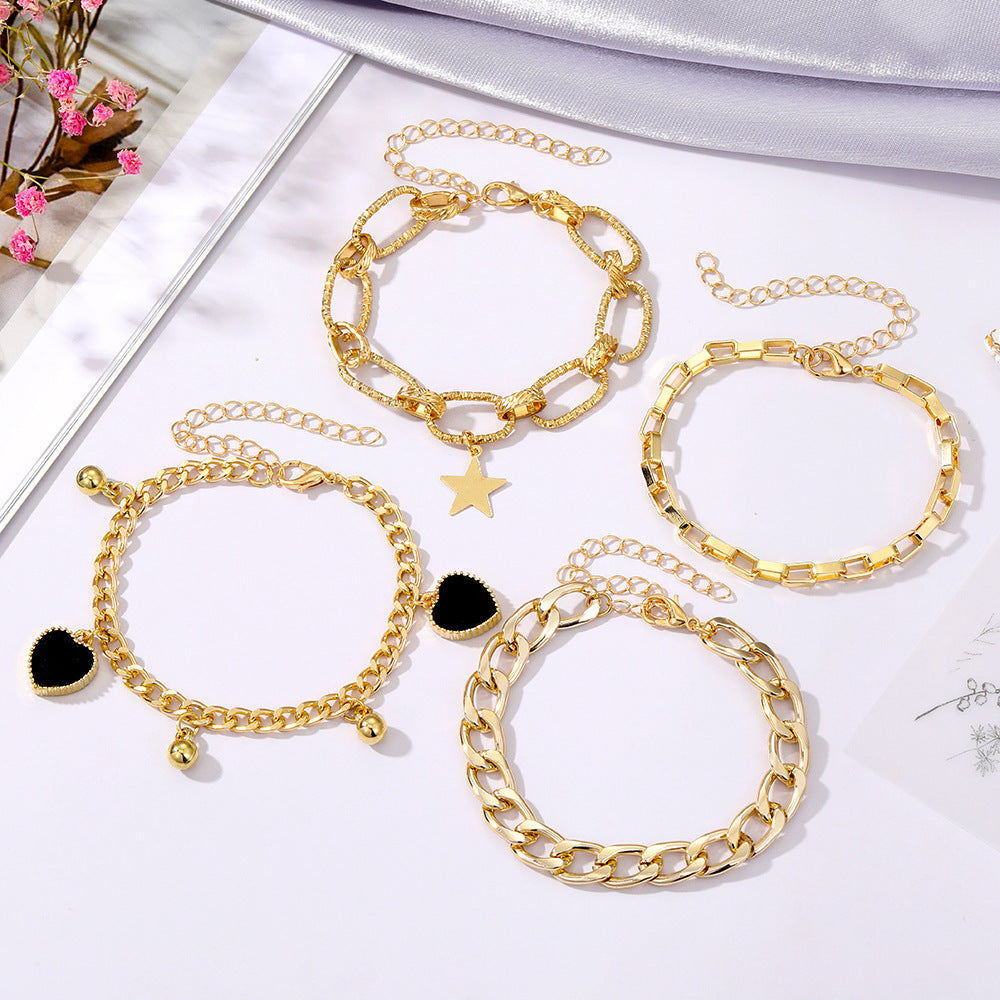 Black Peach Heart Bracelet Set