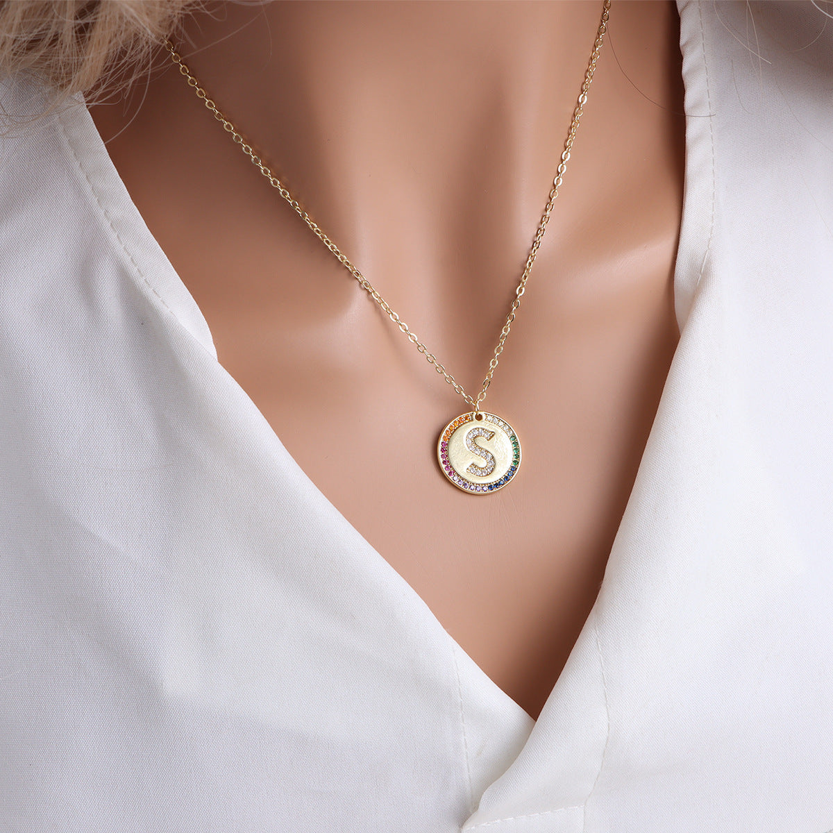 A-Z Round Necklace with Colourful Crystals