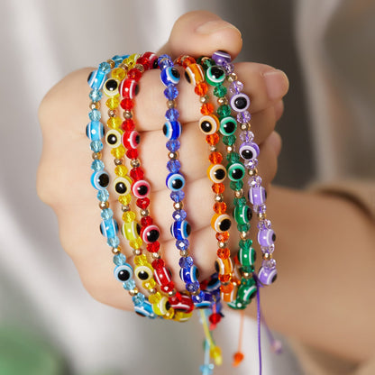 Evil Eye Crystal Beaded Adjustable Bracelet